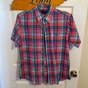 Large pink blue and green Ralph Lauren short sleeve dress shirt